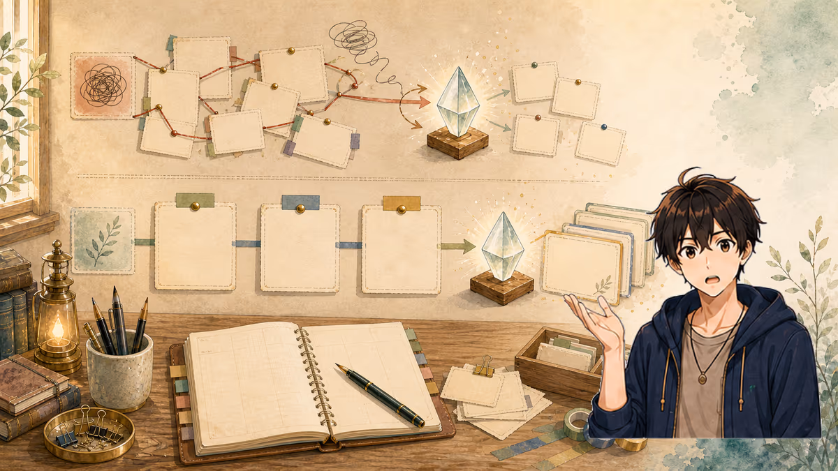 AIと小説を壁打ちする方法の内容をイメージした創作アトリエの挿絵