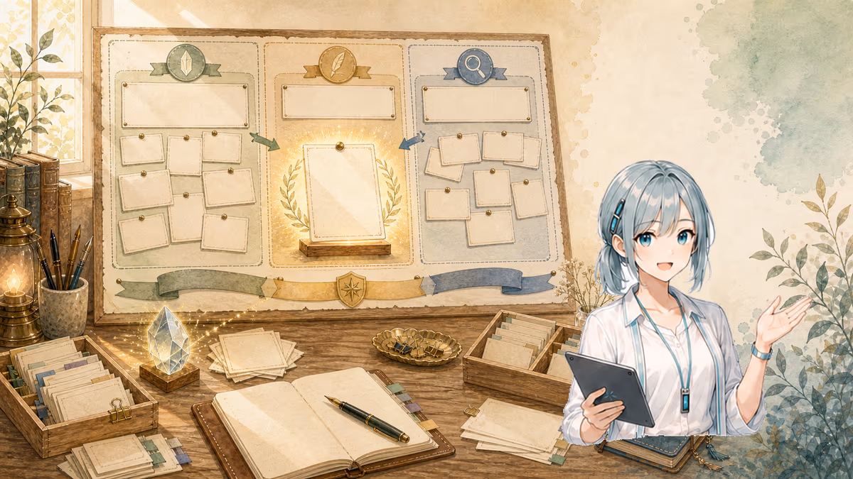 ChatGPTで小説・物語を作る方法の内容をイメージした創作アトリエの挿絵