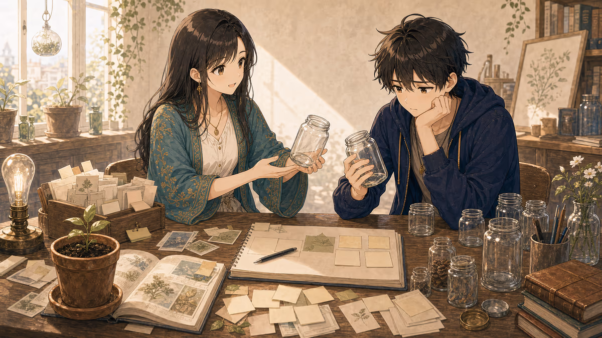 物語のネタ切れを防ぐ方法の内容をイメージした創作アトリエの挿絵