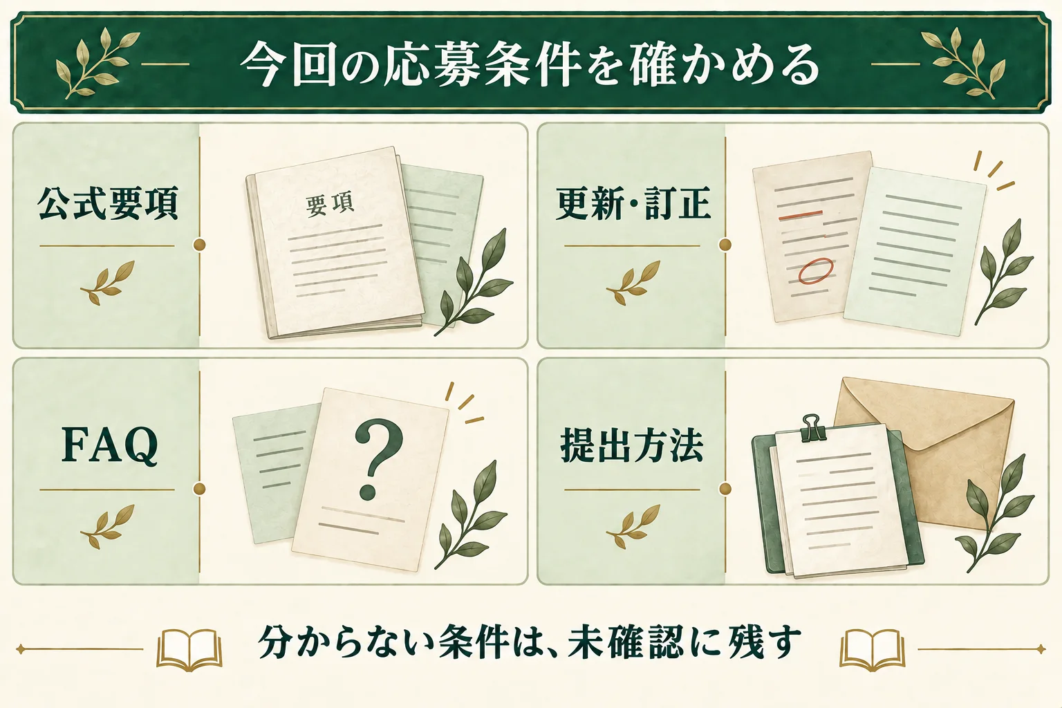 今回の公式要項、更新・訂正、FAQ、提出方法を確認する。分からない条件は未確認として残す。