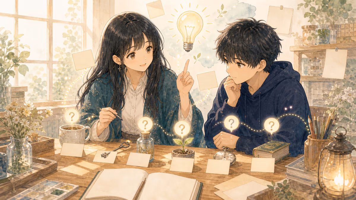 物語のアイデアが浮かばないときの出し方の内容をイメージした創作アトリエの挿絵