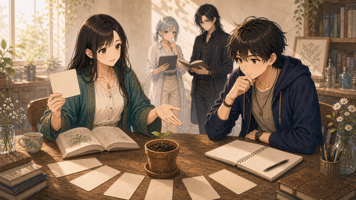 初心者向け・物語のテーマとはの内容をイメージした創作アトリエの挿絵